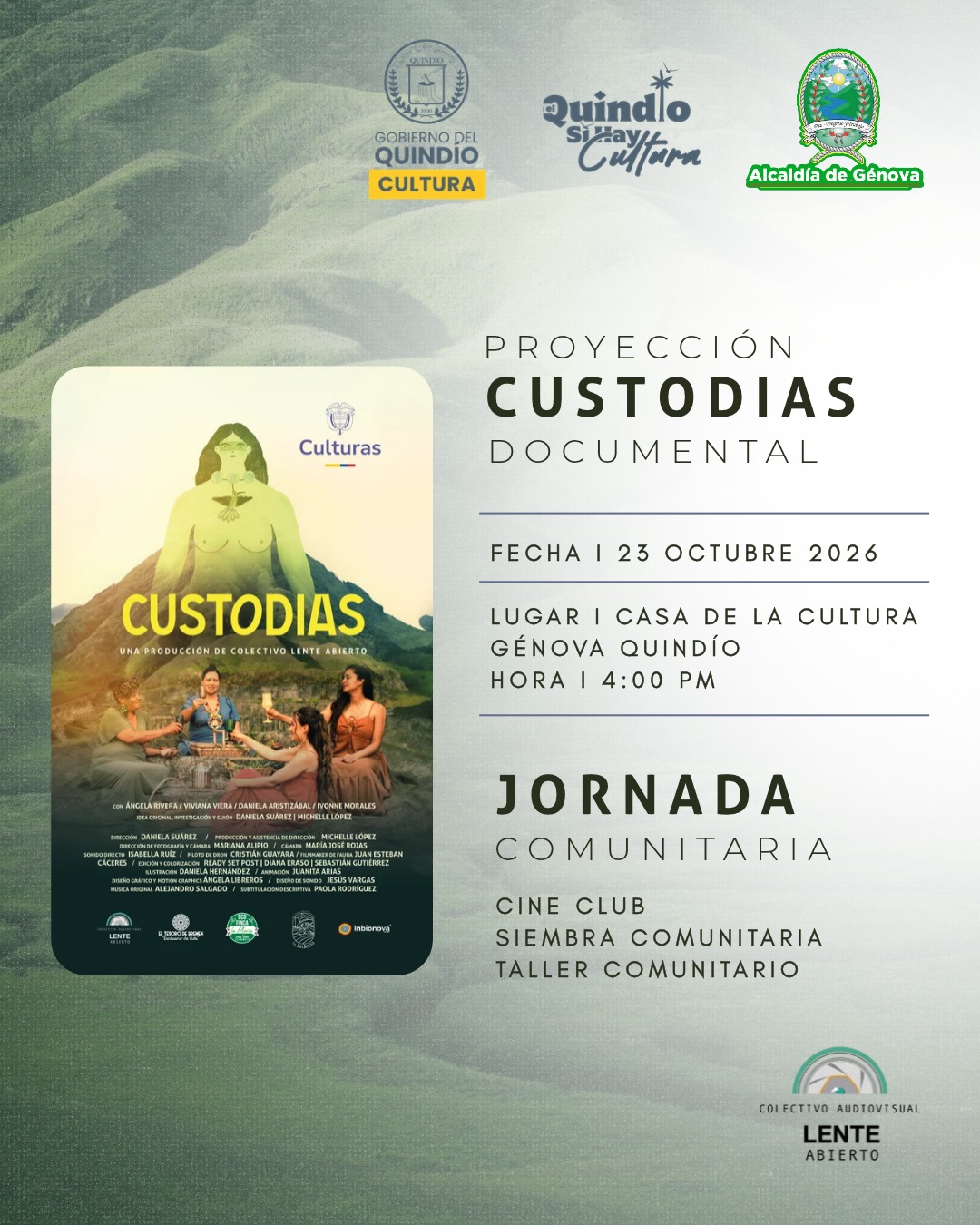 Documental «Custodias»: proyección y jornada comunitaria en Génova